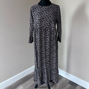 Ann Taylor LOFT Women's Long Sleeve Floral Midi Dress - Size S - Black Floral